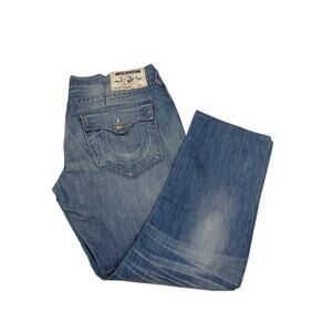 True Religion World Tour Straight Leg Jeans Embroidered Pockets 40x30